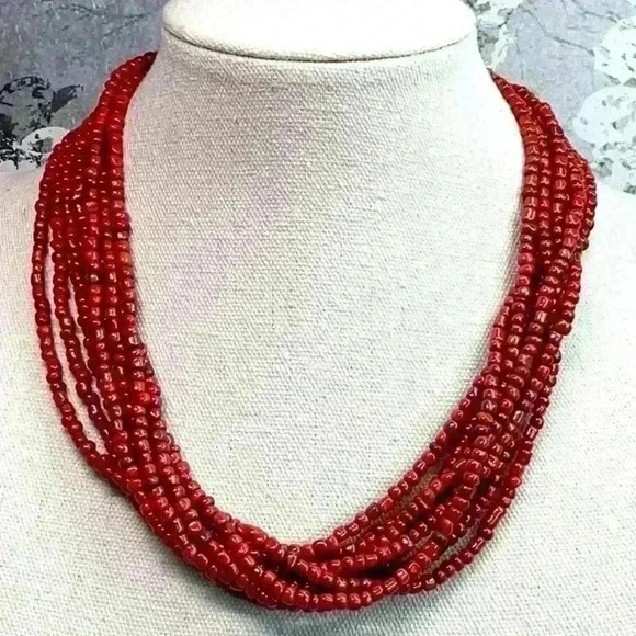Vintage Orange Glass Seed Bead Necklace - Picture 1 of 3